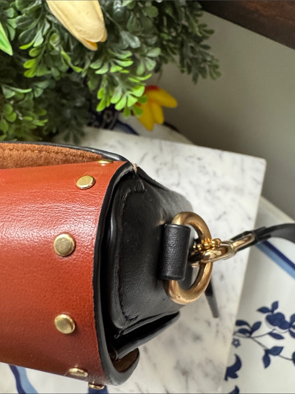 Coach Georgie Saddle Bag Colorblock Rust Flap & Black Trim - Picture 6 of 14